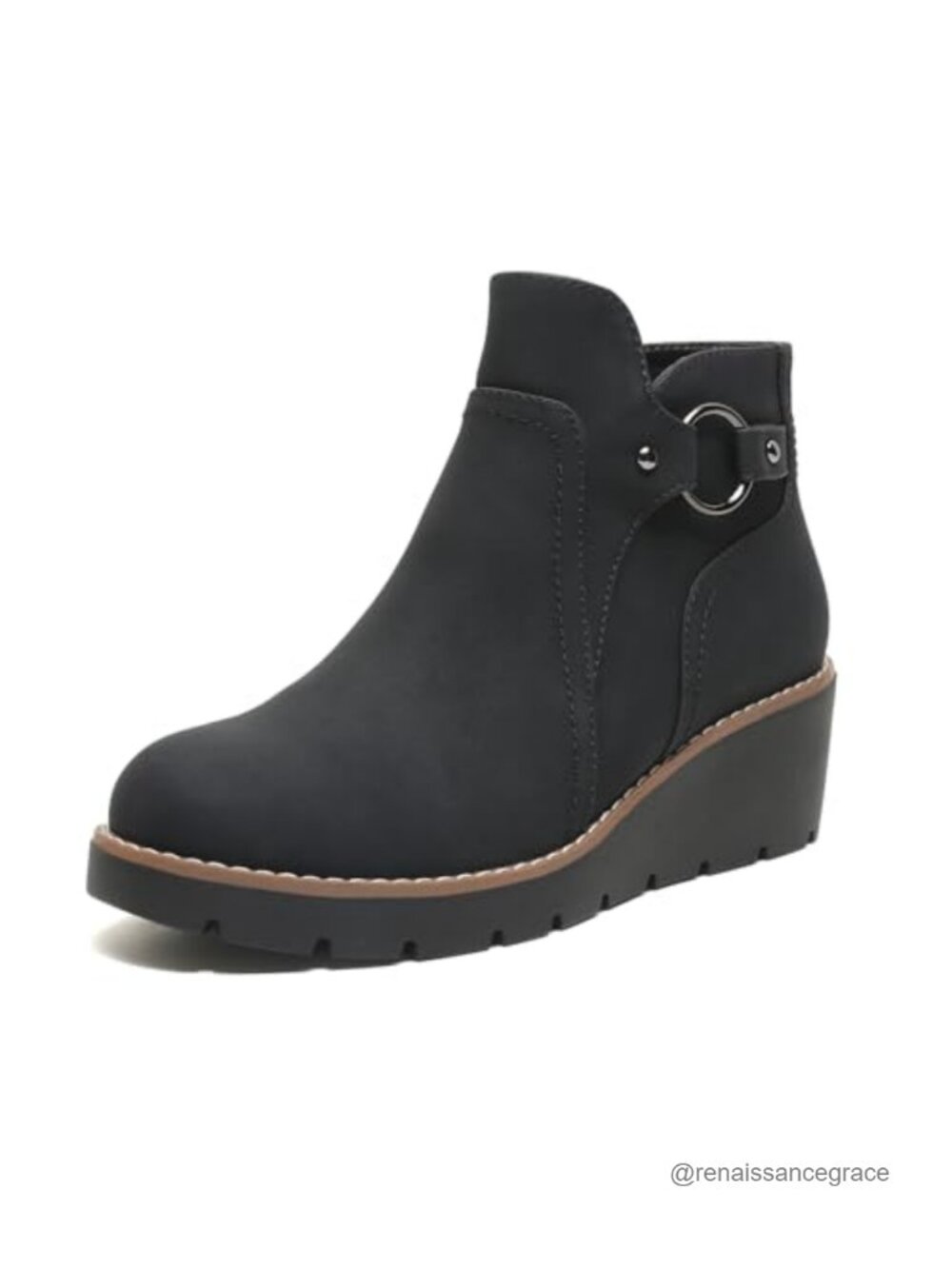 Womens Wedge Ankle Boots Chunky Low Heel Fall Short Booties Side Zipper